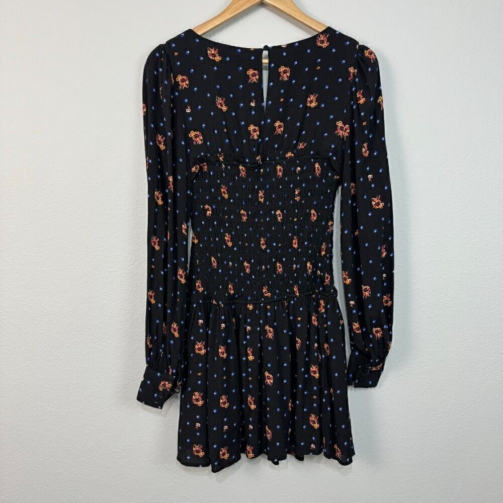 Free People Women Two Faces Mini Dress Square Neckline Floral Black Multi XS - Picture 3 of 14
